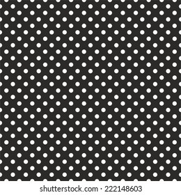 Tile dark vector pattern with white polka dots on black background