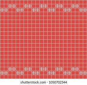 Tile decoration. Red square tiles with decor. Interior design fot kitchen, bathroom, toilet. Background pattern. Decor element.

