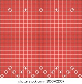 Tile decoration. Red square tiles with decor. Interior design fot kitchen, bathroom, toilet. Background pattern. Decor element.
