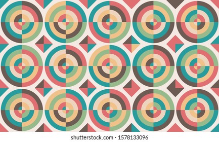 Tile design. Vector illustration. Floor pattern Vintage decorative elements. Perfect for printing on paper or fabric. Blue, green, red, yellow circles.