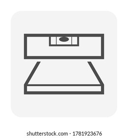 Tile floor construction or renovation vector icon. Include spirit level tool to install, laying and measure balance for interior of home building i.e. bathroom, shower room by worker, tiler or builder