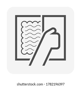 Tile floor construction and tool vector icon. Worker to apply adhesive glue or thinset mortar by wood screed trowel under surface of ceramic tile before lay, installation on floor for toilet, bathroom
