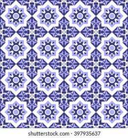 Tile floor - mosaic kaleidoscope tiled pattern. Abstract geometric seamless oriental background. Ornament fabric pattern vector.