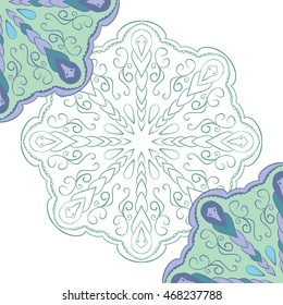 Tile with flower mandala for cards, invitations and coloring book. Boho style