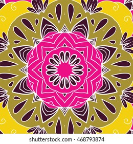 Tile with flower mandala for cards, invitations and coloring book. Boho style