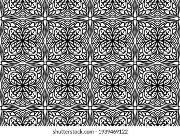 tile with folk style flowers drawn on a white background for coloring, vector