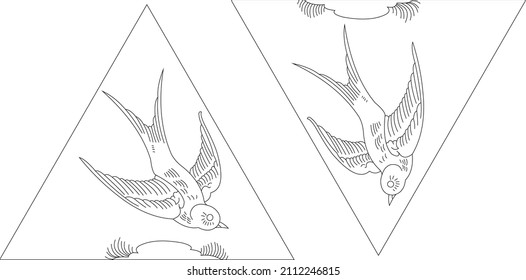 tile in the form of a triangle with swallows dutch style