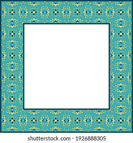 Tile frame vector. Border ceramic pattern. Tag majolica ornament design. Traditional Mexico talavera; Portuguese azulejos; Italian venetian or Sicily mosaic print; Spain motifs.