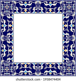 Tile frame vector. Border ceramic pattern. Antique majolica ornament design. Traditional Mexico talavera; Portuguese azulejos; Italian venetian or Sicily mosaic print; Spain motifs.