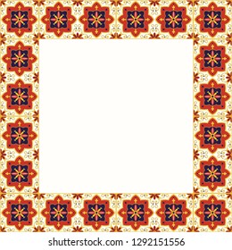 Tile frame vector. Vintage border pattern. Traditional ornamental ceramic decor design. Spanish mosaic, portugal azulejos, italian sicily majolica, mexican talavera motifs.