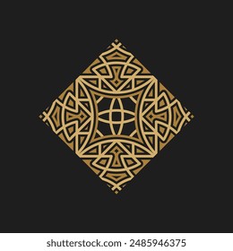 Tile gold and black logo with a black background