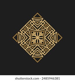 Tile gold and black logo with a black background