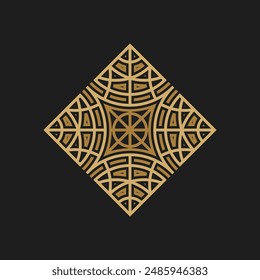 Tile gold and black logo with a black background