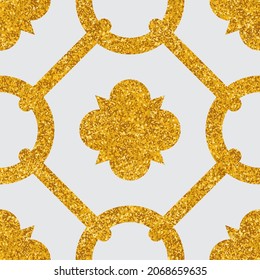 Patrón vectorial de baldosas de suelo decorativas en gris mosaico y oro o fondo transparente