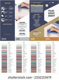 Tile grout color chart and pamphlet design, Color Chart. Color Names. Vector color palette. Vector empty tri-fold brochure print template design