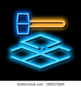 vector de señal de luz de neón martillo de mosaico. Signo de martillo de icono brillante. ilustración de símbolo transparente