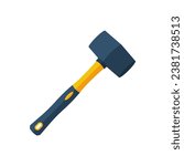 Tile hammer. Hammer with rubberized yellow handle. Hand tools for laying tiles and stones. Vector illustration flat design. Isolated on white background.