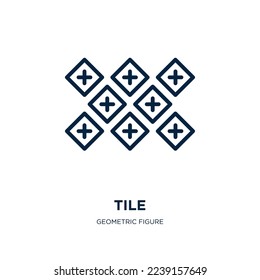icono de mosaico de la colección de figuras geométricas. Tejas lineales delgadas, papel pintado, icono de contorno de decoración aislado en fondo blanco. Signo de mosaico vectorial de línea, símbolo para web y móvil