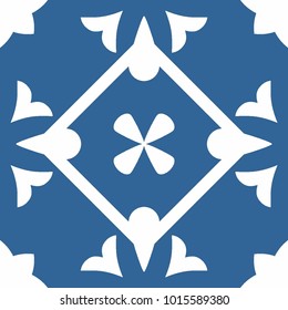 Tile indigo blue and white decorative floor tiles vector pattern or seamless background