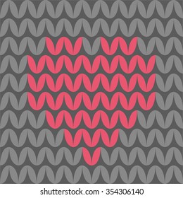 Tile knitting vector pattern with red heart on black background