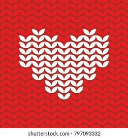 Tile knitting vector pattern with white hearts on red background