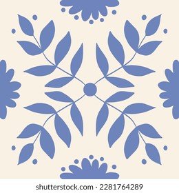 Tile with leaves and flowers. Italian ornament seamless.