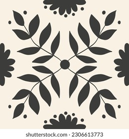 Tile with leaves and flowers. Italian ornament seamless.