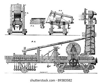 Máquina de mosaico, ilustración vintage grabada. Enciclopedia industrial E.-O. Lami - 1875.
