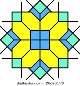 the tile motif is a geometric pattern in the form of a cross or circle, consisting of lines and shapes, a decorative pattern of our time