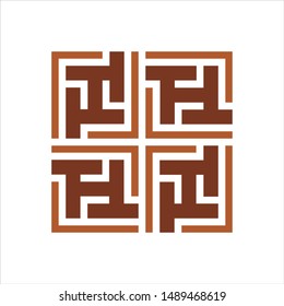 Tile motif square. Brown logo. Vector icon and symbol.