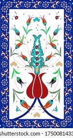 Tile Panel Vorlage mit einem antiken türkischen Ornament in einem Rahmen. Vektorgrafik. Reißmuster