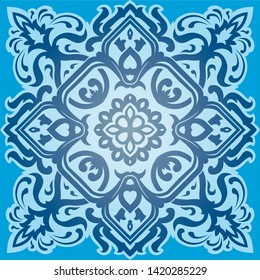 Tile pattern blue sky floral vector drawn