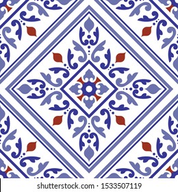 tile pattern, ceramic tiled design with colorful patchwork Turkish style, decorative floral Portugal ornament, seamless Thai decor, pottery folk print, Spanish tableware, Mexican talavera background