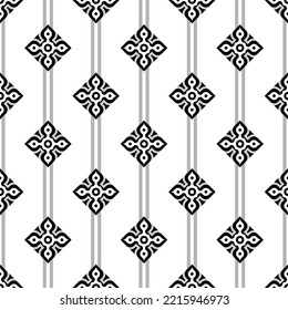 Patrón de mosaico. Baldosas de cerámica. Baldosas antiguas. Textura sin inconvenientes. Papel pintado moderno. Fondo blanco y negro para tu diseño. Ornamento del suelo. Papel folclórico de cerámica.  Resumen floral interminable. Vector