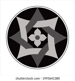Tile pattern with circular pattern with square interlock with flower on white color background.