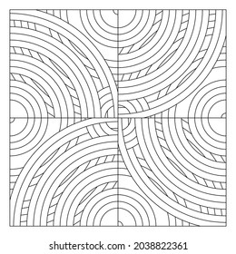 Tile pattern design. The arrangement of 4 copies of intersecting and overlapping circles. Suitable for texture, surface element and coloring #297. EPS8.