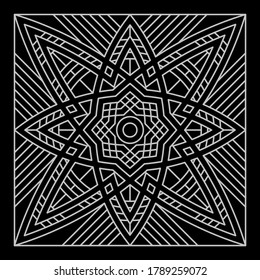 Tile pattern design in silvery color lines and black background, fit for ceramic tile, textile, fabric, paper, background.