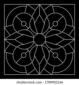 Tile pattern design in silvery color lines and black background, fit for ceramic tile, textile, fabric, paper, background.