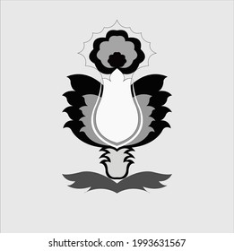 Tile Pattern with floral design in gray, white and black on gray color background.