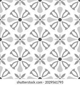 tile pattern, Floral seamless background for ceramic, batik, textile, paper, gray, wall, tiled, decorative wallpaper, Portugal ornament, pottery folk print, Spanish tableware, vintage tiles, vector