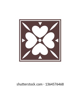 Tile pattern, heart-shaped flower color is white on brown