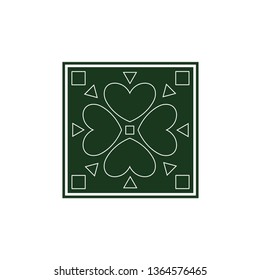 Tile pattern, heart-shaped flower contour white, green