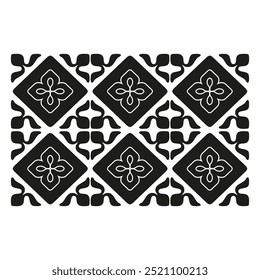 Tile pattern icon. Decorative floral design. Vector geometric layout. Symmetrical black and white motif.