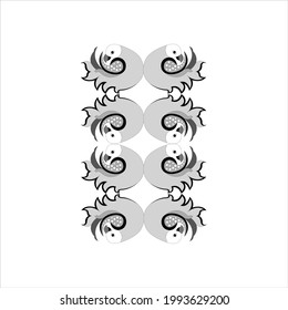 Tile pattern with parrot motif in gray and black on white color background.