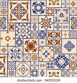 Tile PATTERN from RETRO blue-orange-beige style Moroccan tiles, ornaments. Can be used for wallpaper, surface textures, cover etc. Vintage