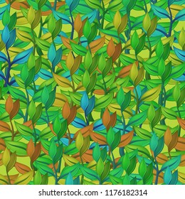 Tile Pattern, Seamless Background with Abstract Symbolical Plants with Colorful Leaves. Eps10, Contains Transparencies. Vector