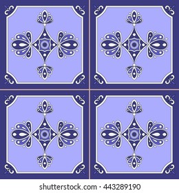 Tile pattern seamless blue and white color. Azulejo portuguese tiles, mexican talavera, moroccan or spanish ornaments. Tile floor
