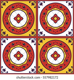 Tile pattern vector seamless with flowers motifs. Azulejo portuguese tiles, spanish, mexican talavera or italian majolica motifs. Tiled print for wrapping, background or ceramic.