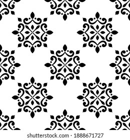 tile pattern, vintage damask wallpaper, seamless floral background, back and white texture for design floor, wall, textile, paper, tiled, ceramic, portugal ornament, Moraccan mosaic, Spanish tableware