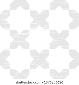 Tile pattern of white eight-pointed stars on a gray background. Seamless vector pattern, textured. For textiles, surfaces, packaging, packaging design.